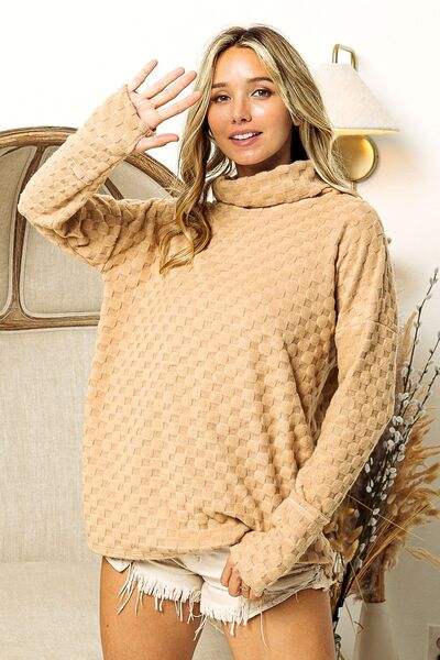 BiBi Checkered Round Neck Thumbhole Long Sleeve Top Blouses - Tophatter Daily Deals