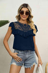 Spliced Lace Ruffled Blouse Dark Navy Blouses - Tophatter Daily Deals