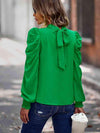 Tie-Back Puff Sleeve Mock Neck Blouse Blouses - Tophatter Daily Deals