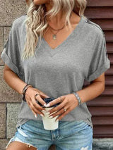 V-Neck Short Sleeve T-Shirt Women's T-Shirts - Tophatter Daily Deals