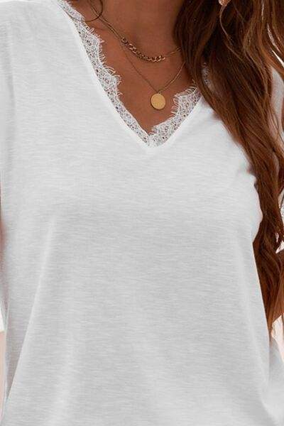 Lace Detail V-Neck T-Shirt Women's T-Shirts - Tophatter Daily Deals