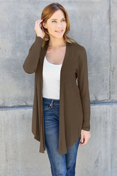 Basic Bae Full Size Open Front Long Sleeve Cardigan Chestnut Blouses - Tophatter Daily Deals