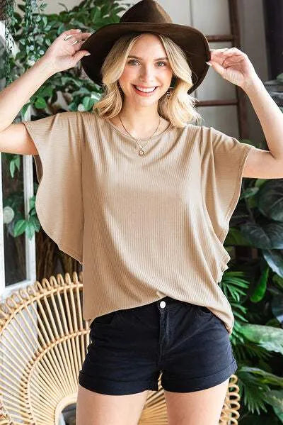 Round Neck Flutter Sleeve T-Shirt Women's T-Shirts - Tophatter Daily Deals