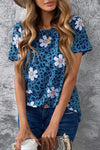 Printed Leopard Round Neck Short Sleeve T-Shirt Peacock Blue Women's T-Shirts - Tophatter Daily Deals