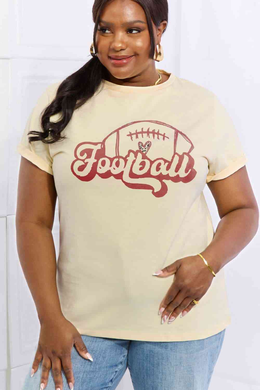 Simply Love Full Size FOOTBALL Graphic Cotton Tee Women's T-Shirts - Tophatter Daily Deals