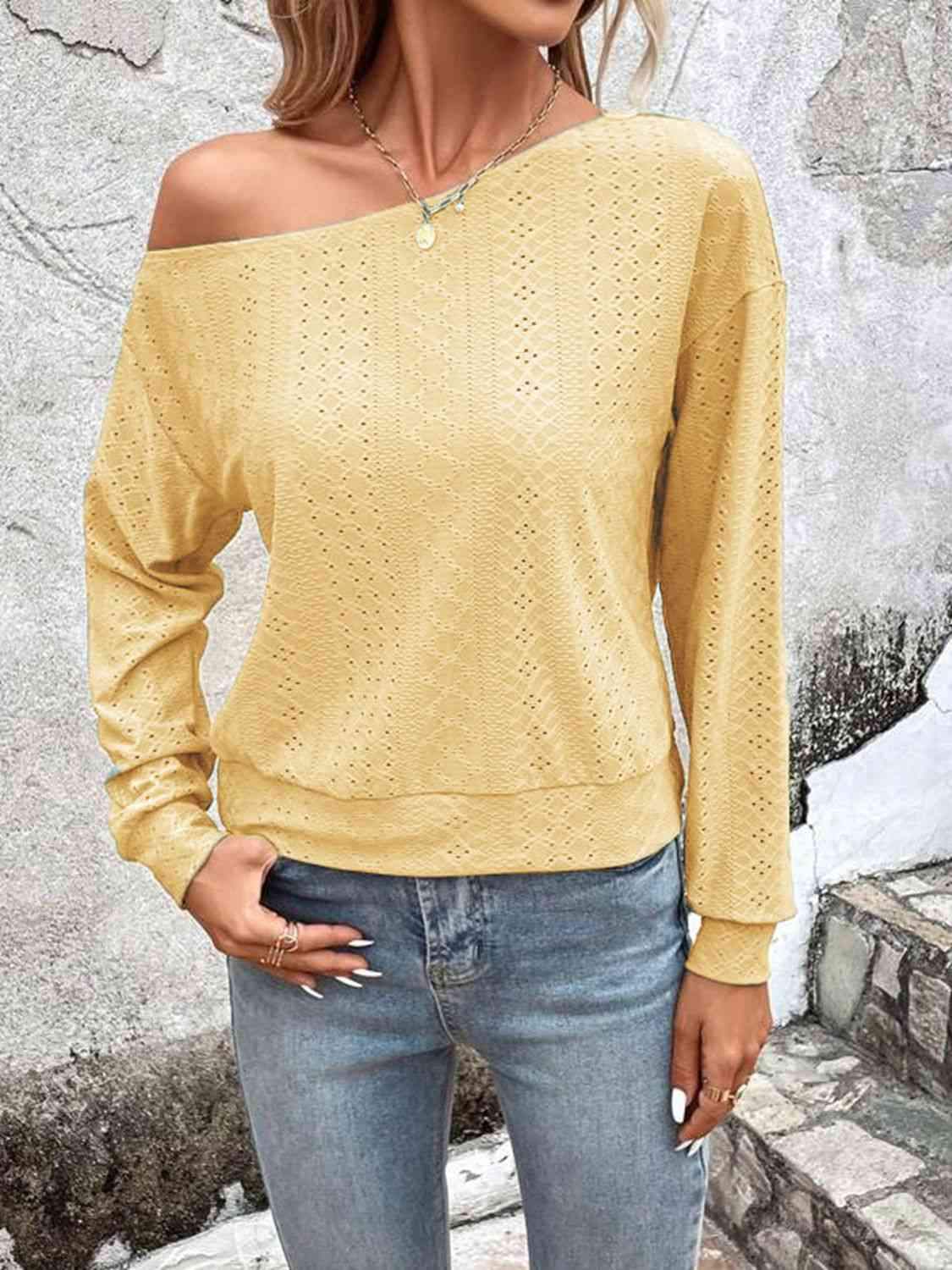 Eyelet Dropped Shoulder Blouse Banana Yellow Blouses - Tophatter Daily Deals