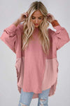 Contrast Texture Round Neck Long Sleeve Blouse Dusty Pink Blouses - Tophatter Daily Deals