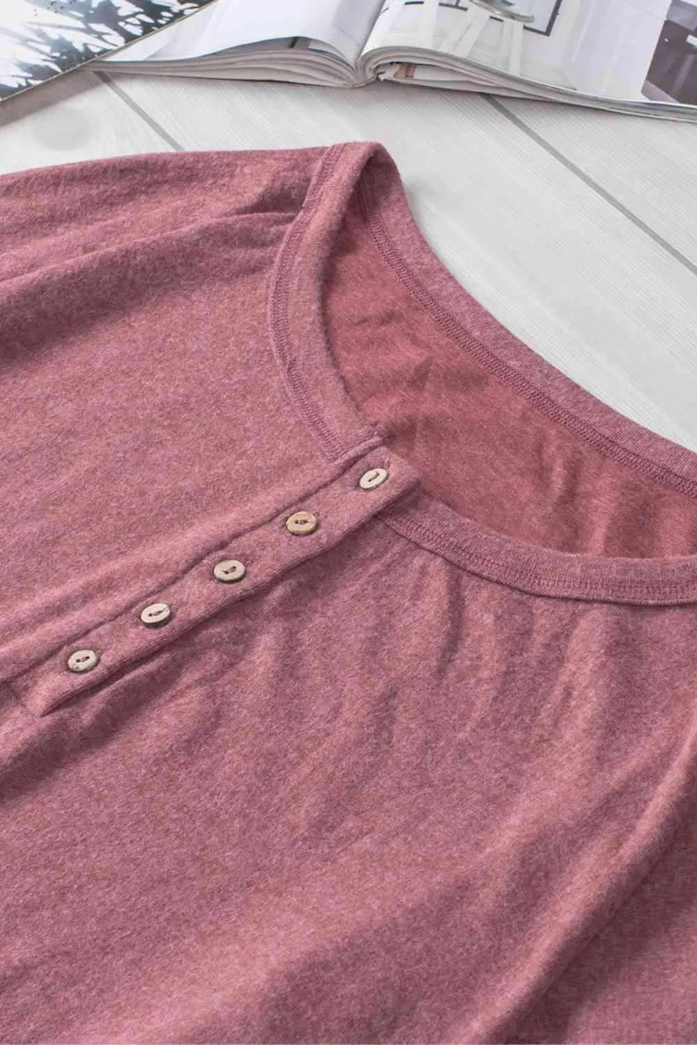 Long Sleeve Henley Top Blouses - Tophatter Daily Deals