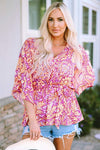 Floral V-Neck Tie Front Ruffled Blouse Blush Pink Blouses - Tophatter Daily Deals