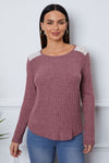 Lace Detail Long Sleeve T-Shirt Light Mauve Women's T-Shirts - Tophatter Daily Deals