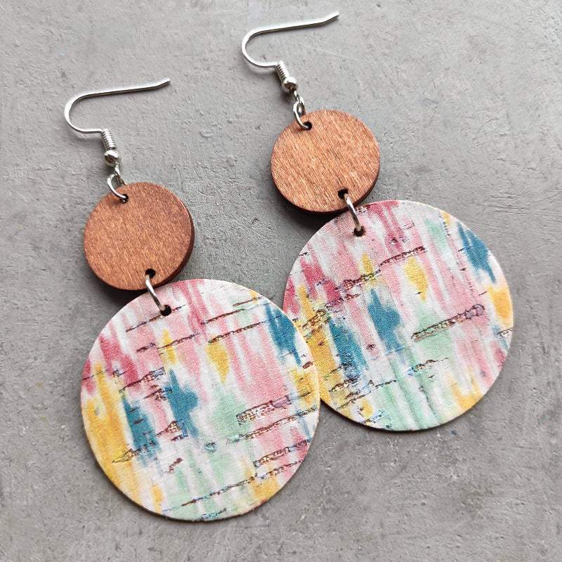 Round Shape Wooden Dangle Earrings Style D One Size Earrings - Tophatter Daily Deals