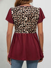 Leopard Round Neck Flutter Sleeve Babydoll Blouse Blouses - Tophatter Daily Deals