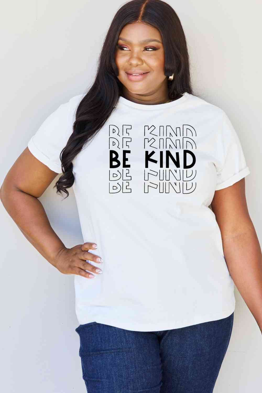 Simply Love Full Size BE KIND Graphic T-Shirt Bleach Women's T-Shirts - Tophatter Daily Deals