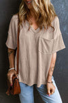 Textured V-Neck Dropped Shoulder T-Shirt Women's T-Shirts - Tophatter Daily Deals