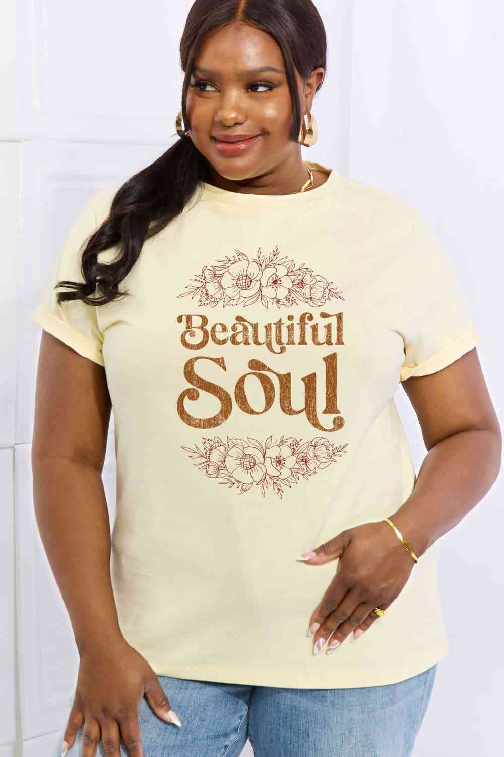 Simply Love Full Size BEAUTIFUL SOUL Graphic Cotton Tee Women's T-Shirts - Tophatter Daily Deals