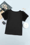 Round Neck Mesh Trim Short Sleeve Tee Women's T-Shirts - Tophatter Daily Deals