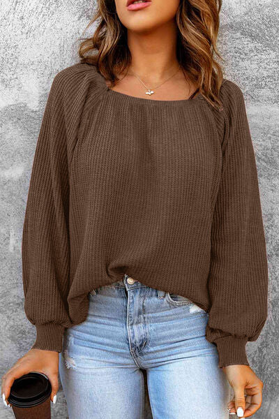 Square Neck Raglan Sleeve T-Shirt Coffee Brown Women's T-Shirts - Tophatter Daily Deals