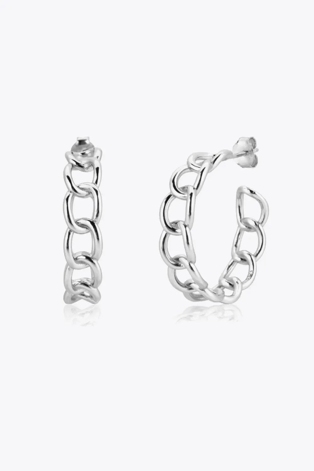 Chain C-Hoop 925 Sterling Silver Earrings Silver One Size Earrings - Tophatter Daily Deals