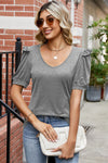 Round Neck Ruffle Trim Short Sleeve T-Shirt Women's T-Shirts - Tophatter Daily Deals