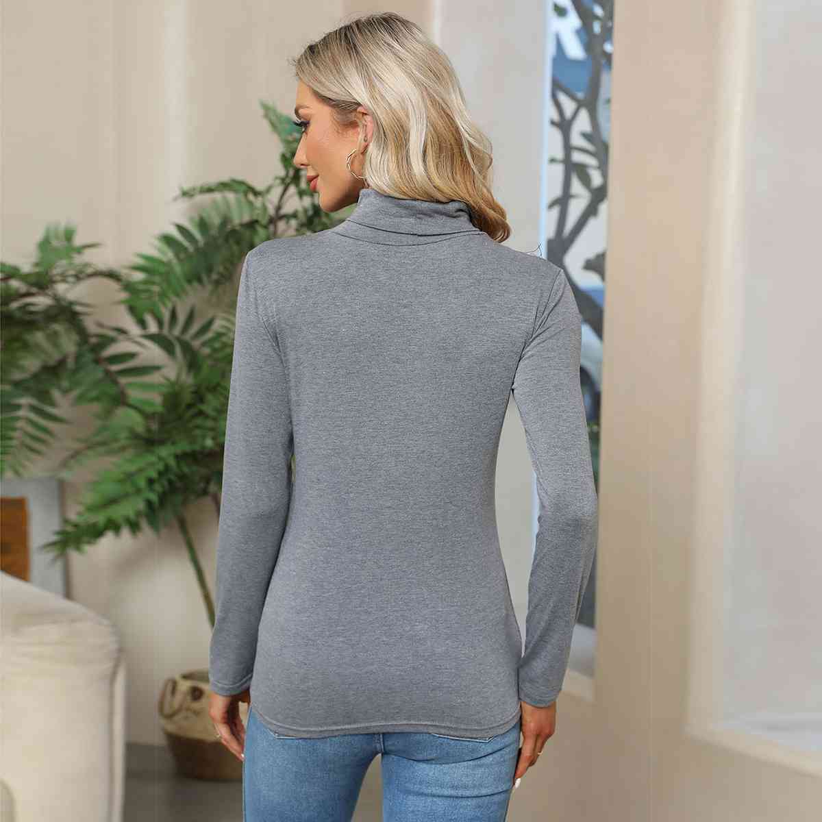 Turtleneck Long Sleeve T-Shirt Women's T-Shirts - Tophatter Daily Deals