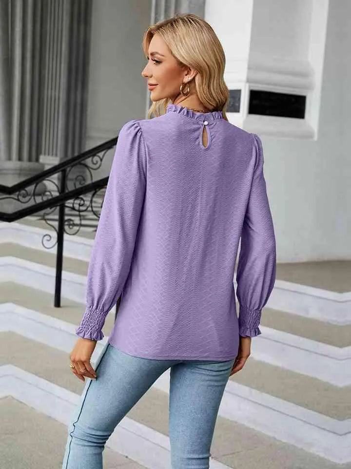 Round Neck Flounce Sleeve Blouse Blouses - Tophatter Daily Deals