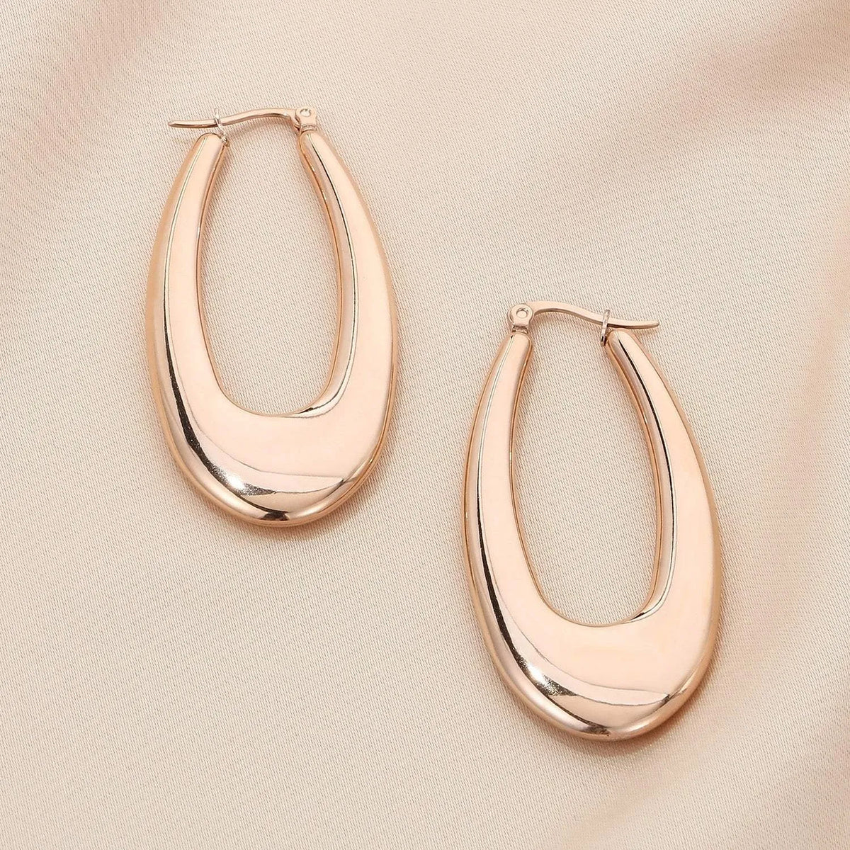 Stainless Steel Hinged Hoop Earrings Style D Rose Gold One Size Earrings - Tophatter Daily Deals