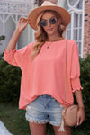 Round Neck Dolman Sleeve Textured Blouse Burnt Coral Blouses - Tophatter Daily Deals