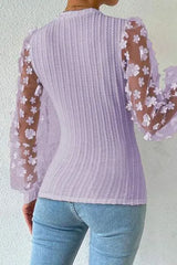 Double Take Textured Applique Long Sleeve Blouse Blouses - Tophatter Daily Deals