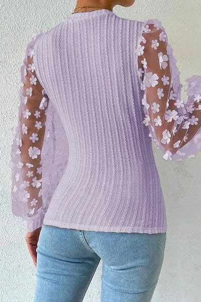 Double Take Textured Applique Long Sleeve Blouse Blouses - Tophatter Daily Deals