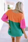 Color Block V-Neck Babydoll Blouse Blouses - Tophatter Daily Deals