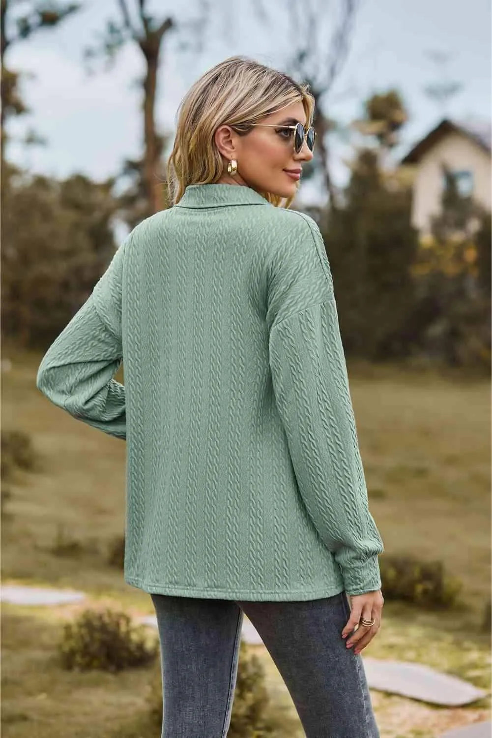 Collared Neck Long Sleeve Blouse Blouses - Tophatter Daily Deals