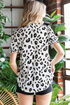 Leopard Notched Neck Short Flounce Sleeve Blouse Blouses - Tophatter Daily Deals