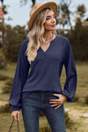 Notched Neck Raglan Sleeve Blouse Dark Navy Blouses - Tophatter Daily Deals