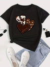 Heart Round Neck Short Sleeve T-Shirt Black Women's T-Shirts - Tophatter Daily Deals