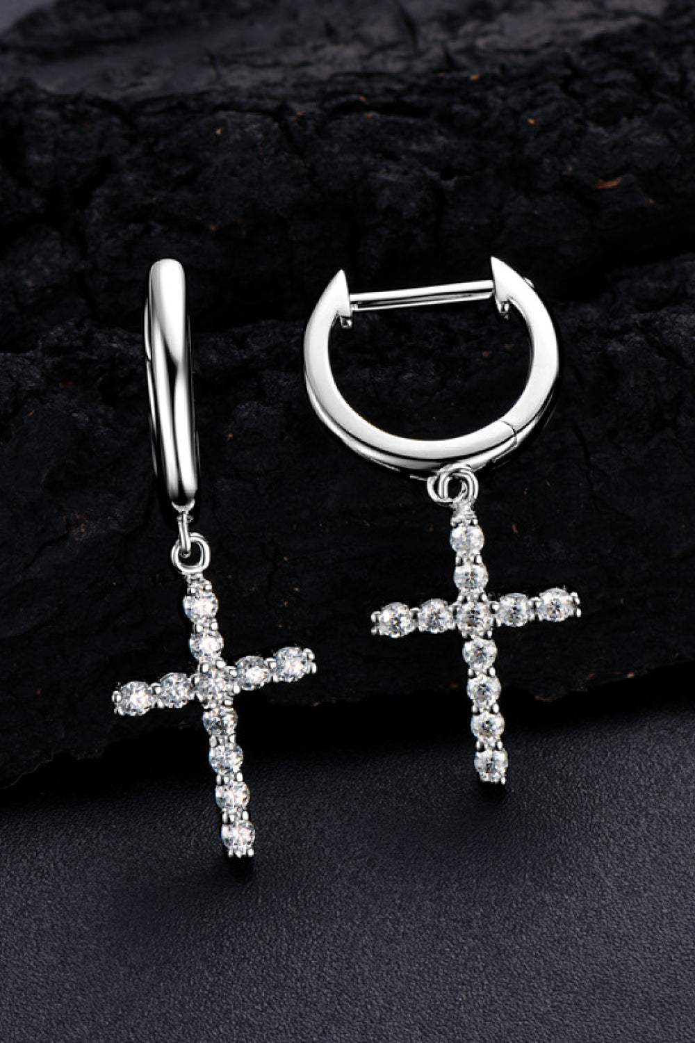 925 Sterling Silver Moissanite Cross Earrings Silver One Size Moissanite - Tophatter Daily Deals