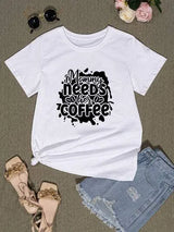 MOMMY NEEDS HER COFFEE Round Neck T-Shirt Women's T-Shirts - Tophatter Daily Deals