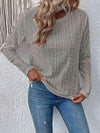 Eyelet Round Neck Long Sleeve Top Sage Women's T-Shirts - Tophatter Daily Deals