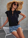 Tie Neck Flutter Sleeve Top Blouses - Tophatter Daily Deals