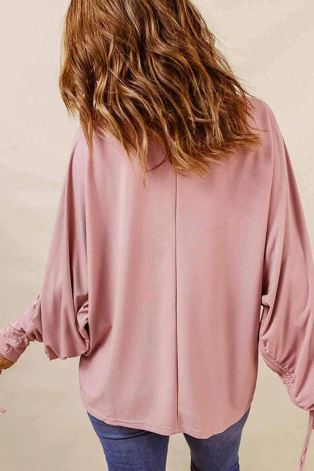 Ribbed Drawstring Dolman Sleeve Top Blouses - Tophatter Daily Deals