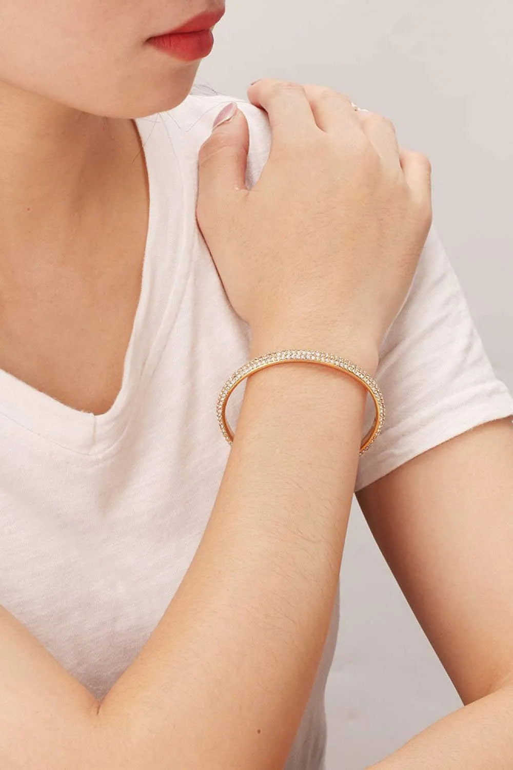 18K Gold-Plated Rhinestone Open Bracelet Bracelets - Tophatter Daily Deals