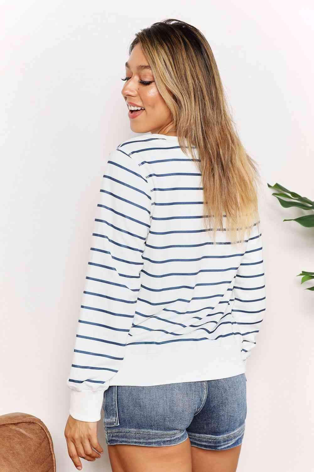 Double Take Striped Long Sleeve Round Neck Top Blouses - Tophatter Daily Deals