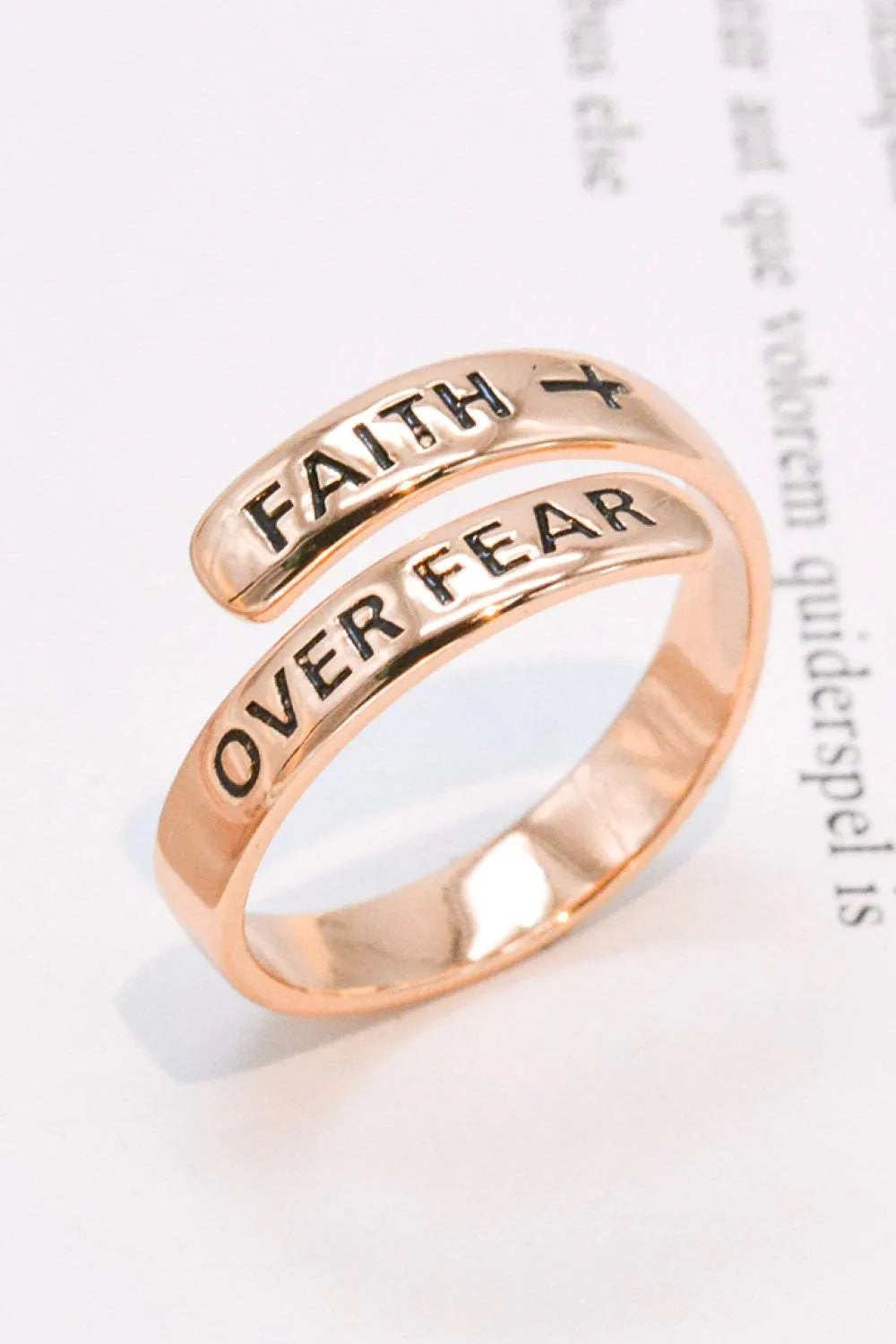 925 Sterling Silver FAITH OVER FEAR Bypass Ring Rose Gold One Size Rings - Tophatter Daily Deals