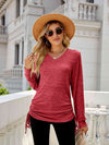 Drawstring V-Neck Long Sleeve T-Shirt Women's T-Shirts - Tophatter Daily Deals