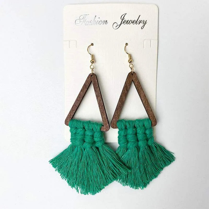 Tassel Detail Geometric Earrings Green One Size Earrings - Tophatter Daily Deals