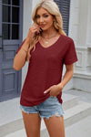 Eyelet V-Neck Short Sleeve T-Shirt Women's T-Shirts - Tophatter Daily Deals