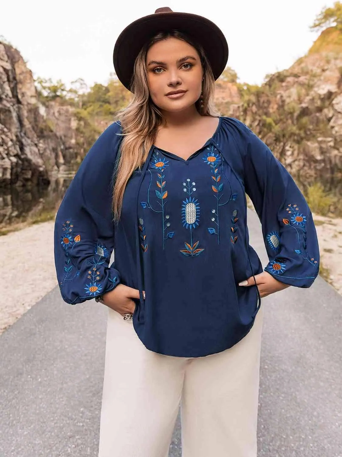 Plus Size Tie Neck Balloon Sleeve Top Blouses - Tophatter Daily Deals