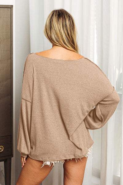 BiBi Exposed Seam Long Sleeve Top Blouses - Tophatter Daily Deals