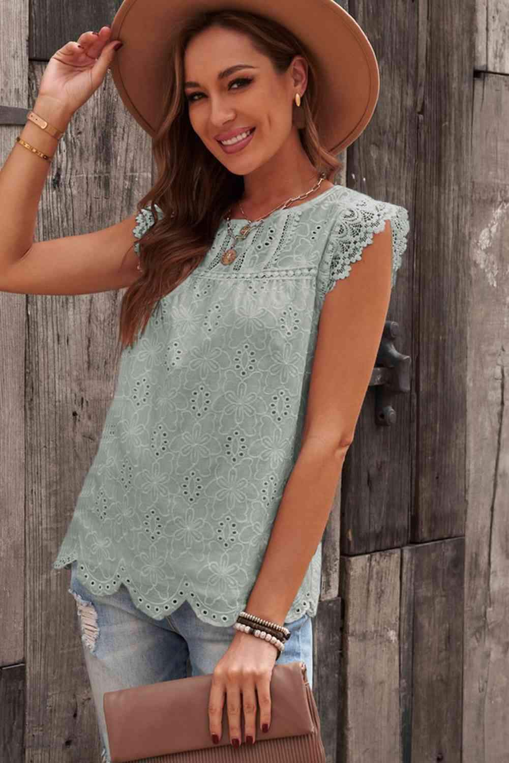 Sleeveless Eyelet Tank Top Blouses - Tophatter Daily Deals