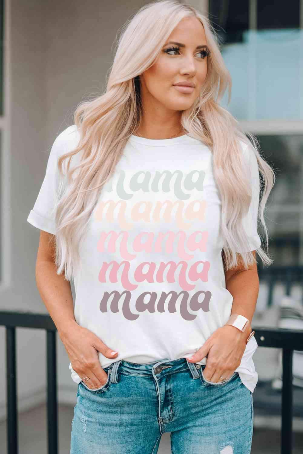 MAMA Graphic Contrast Tee Shirt Women's T-Shirts - Tophatter Daily Deals