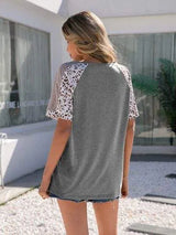 Leopard Round Neck Short Sleeve T-Shirt Women's T-Shirts - Tophatter Daily Deals